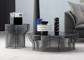 Orion coffee table in grey, shown with small Orion table.
